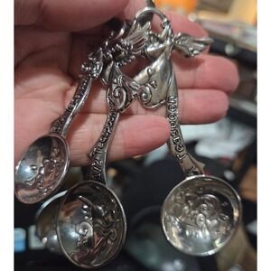Ganz Angel Measuring Spoons Set 4 Silver Tone Zinc Alloy Heart Wing Design